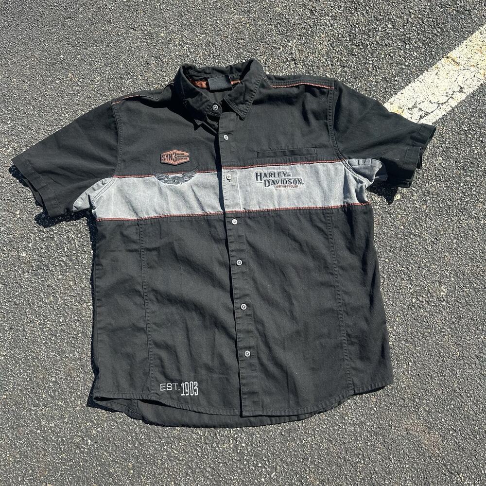 Harley Davidson Garage Shirt SYN3 Black Button Up Motorcycle Rider 🔥 Mens 2X